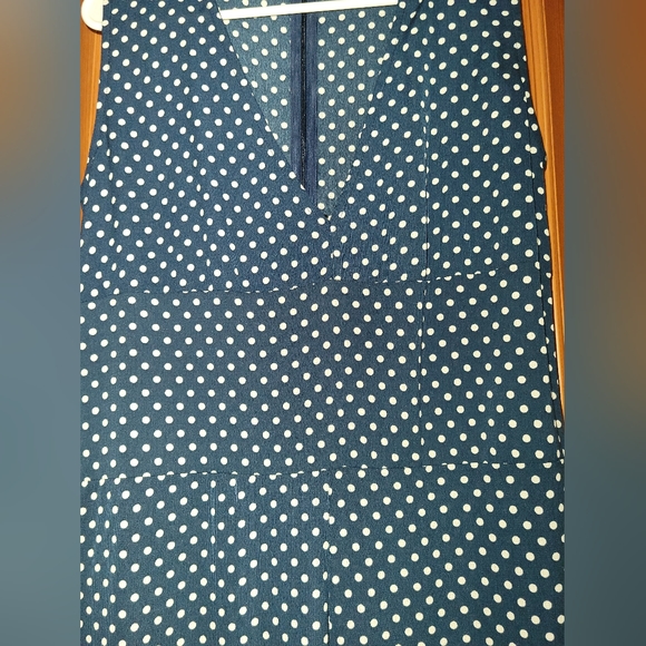 Belted Polk-a-Dot Sleeveless Jumpsuit - Blue ; White, Sz: 12 - Picture 3 of 3